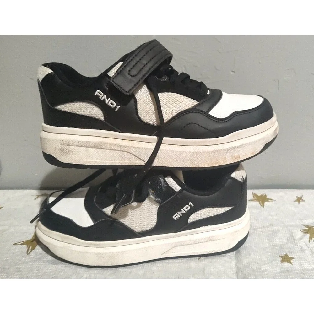 AND1 Girls Black & White‎ Low Platform Court Sneaker US Size 3